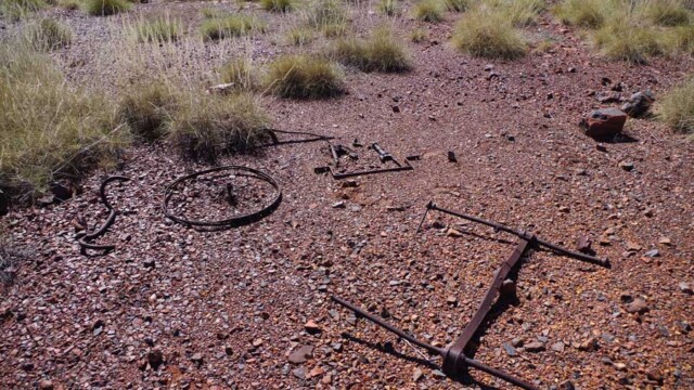 Remains of an old bicycle at the ration camp